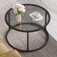 Latitude Run® Round Coffee Table Glass Coffee Tables For Small Space Simple Modern Center Table,Gray