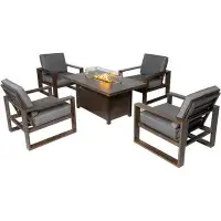 Hokku Designs 5 Piece Patio Dining Set 55.12’’ Fire Pit Table with 4 Armhair