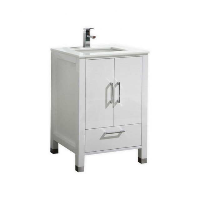 24, 30, 36, 40, 48, 60, 72 & 84 In High Gloss White Single Sink Vanity w White Countertop (60 & 84 Has a Double Sink)KBQ in Cabinets & Countertops - Image 3