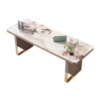 Recon Furniture 62.99" Light Coffee Colour Rectangular Sintered Stone Metal Manufactured Wood Desk