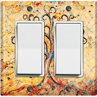 WorldAcc Metal Light Switch Plate Outlet Cover (Abstract Autumn Tree Yellow - Double Rocker)