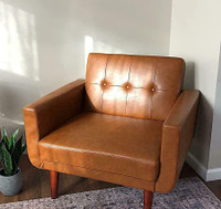 Mid Century Modern Leather Accent Sofa Couch Chair MCM Living Room Lounge Armchair