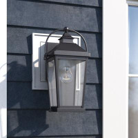 Three Posts Hanoverton Textured Black Outdoor Wall Lantern with Dusk to Dawn