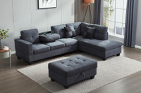 NEW IN BOX - NEBULA SECTIONAL SOFA WITH STORAGE OTTOMAN &amp; DROP-DOWN CONSOLE (LIGHT GREY)and ( DARK GREY)