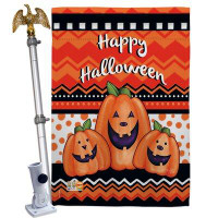 Breeze Decor Halloween Trio - Impressions Decorative Aluminum Pole & Bracket House Flag Set HS112062-BO-02