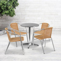 Flash Furniture 23.5'' Round Aluminum Indoor-Outdoor Table Set with 4 Rattan Chairs