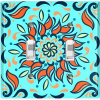 WorldAcc Metal Light Switch Plate Outlet Cover (Colourful Teal Orange Tile Black  - Double Toggle)