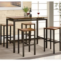 Coaster Atlus Counter Height Contemporary Black Metal Table or Warm Oak Top and 4 Stools - New in box to take home!!