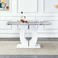 Ivy Bronx Modern rectangular marble patterned dining table with O shape bese