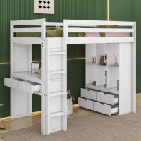 Harriet Bee Twin Size Loft Bed With Large Shelves, Writing Desk And LED Light