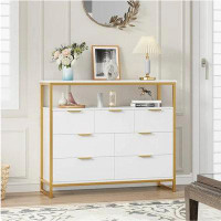 Everly Quinn Falsterbo Everly Quinn 7 Drawer Dresser For Bedroom, Modern Sturdy Metal Frame Wood Storage Cabinet With Di