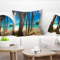 Made in Canada - East Urban Home Seascape Praslin Island Tropical Beach Panorama Pillow