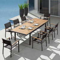 Latitude Run® Cesilia Extendable 8 - Person Outdoor Dining Set, Patio Table set with Aluminum Frame, FSC Teak Tabletop