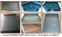 Accessible ADA Showers - Custom Tile Over Bases Available, Any size, Any shape, Any drain location Full or Part ramp