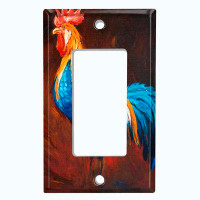 WorldAcc Metal Light Switch Plate Outlet Cover (Colourful Chicken Rooster Paint Maroon - Single Toggle)
