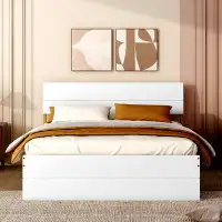 Latitude Run® Modern  Bed Frame With Size Trundle And 2 Drawers For White High Gloss Color
