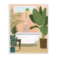 Bay Isle Home™ 'Peach Walls Bathtub Oasis Scene with Palm Plants' by Grace Popp Graphic Art