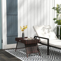 Ebern Designs Folding Rattan Side Table, Outdoor End Table, Hand Woven PE Rattan Coffee Table For Balcony, Backyard, Gar