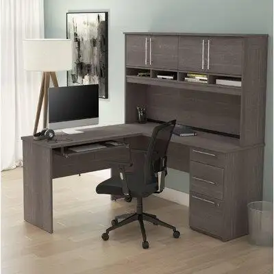 Made in Canada - Symple Stuff Altha Reversible L-Shaped Desk with Hutch