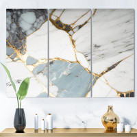 Design Art Abstract Geode Gold And White Marble I - Marble Abstract Canvas Wall Art Set