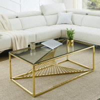 Mercer41 Modern Rectangular Coffee Accent Table with Clear Tempered Glass Top