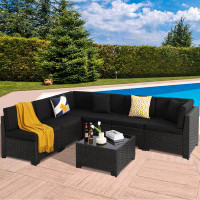 Ebern Designs Petaluma 103.4" Wide Outdoor L-Shaped Patio Sectional with Cushions