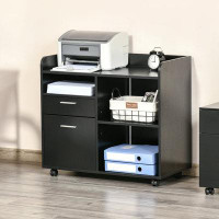 Latitude Run® Filing Cabinet Printer Stand Mobile Lateral File Cabinet With 2 Drawers, 3 Open Storage Shelves