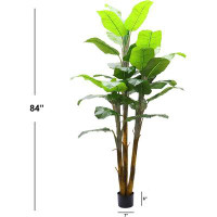 Primrue 7' Lifelike Indoor Banana Tree - Potted Faux Tropical Plant Décor With 36 Lush Leaves - Perfect For Home Or Offi
