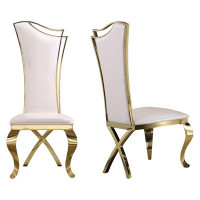 Rosdorf Park White Leather Upholstered Dining Chairs