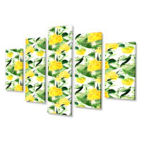 Design Art Yellow Wildflowers Blooming - Patterned Canvas Wall Art Print - 60X32 - 5 Panels
