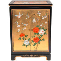 Bloomsbury Market Gold Lacquer Shoe Cabinet - Birds And Flowers