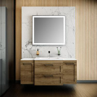 Orren Ellis Modern Wall Mounted Bathroom Vanity With Washbasin | Palm Beach Teak Natural Collection With Side Vanity Cab