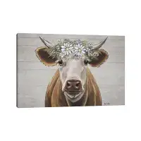 East Urban Home Tank The Cow With Daisy Flower Crown by Hippie Hound Studios - Wrapped Canvas Painting
