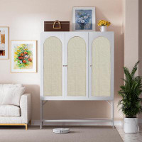 Bay Isle Home™ White Rattan Wardrobe Closet with LED Lights/Shelves/Rod - Bedroom/Apartment Armoire (3 Doors)