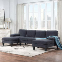 Latitude Run® 112*56" Granular Velvet Sofa,U-Shaped Couch With Oversized Seat,6-Seat Sofa Bed With Double Chaise,Comfort