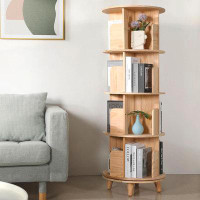 Millwood Pines Rotating Bookshelf, 360° Display Spinning Bookshelf With Detachable Feet 4 Tier Revolving Bookcase Solid