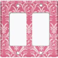 WorldAcc Metal Light Switch Plate Outlet Cover (Damask Feather Red - Double Rocker)