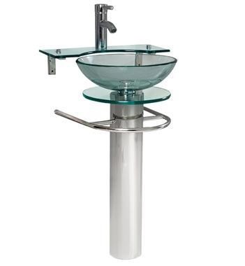Ovale Modern 24 Inch Glass Bathroom Pedestal  or as a Set w Glass Shelf & Mirror in Cabinets & Countertops - Image 3