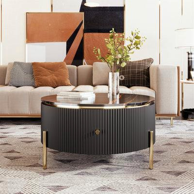 Mercer41 Modern Round Coffee Table With 2 Large Drawers Storage Accent Table-16.7" H x 31.5" W x 31.5" D in Coffee Tables