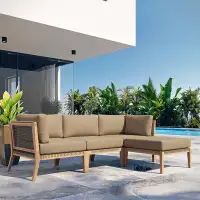 Modway Clearwater Outdoor Patio Teak Wood 4-Piece Sectional Sofa In Grey Graphite