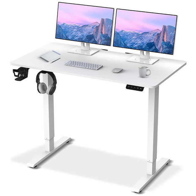MotionGrey Standing Desk Height Adjustable Electric Motor Sit-to-Stand Desk Computer for Home and Office - White Frame in Desks