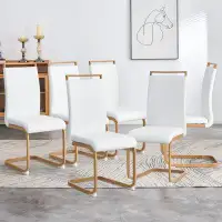 Everly Quinn Set Of 4 Modern Pu Leather Side Chairs: High Back, Wooden Chrome Legs For Dining & Office - White