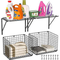Rebrilliant 2 Pack Laundry Room Shelves Wall Mounted With Wire Baskets, Over The Washer And Dryer Shelf With Clothes Dry