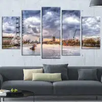 Design Art 'London Skyline and River Thames' Photographic Print Multi-Piece Image on Wrapped Canvas