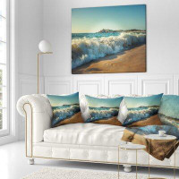 Made in Canada - East Urban Home Beach Stormy Waves Hitting Sand Pillow