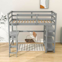 Harriet Bee Twin Size Wooden Loft Bed With Desk And Shelves