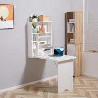 hanada Wall Mounted Fold Out Convertible Desk with Storage Shelf