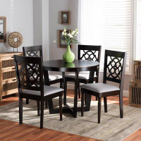 Alcott Hill Sandidge Modern And Contemporary Grey Fabric Upholstered And Dark Brown Finished Wood 5-Piece Dining Set