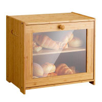 Loon Peak Bamboo Storage Box With 2 Adjustable Layer, Large Capacity Bread Box With Acrylic Glass Window, Bread Storage