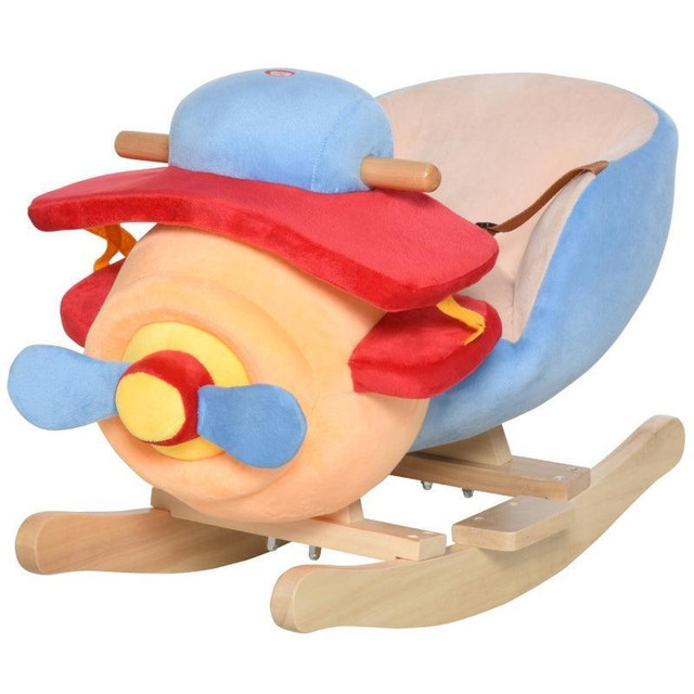 KIDS WOODEN PLUSH RIDE-ON ROCKING PLANE CHAIR TOY FOR TODDLER BOY&amp;GIRL WITH NURSERY RHYME in Toys & Games - Image 4